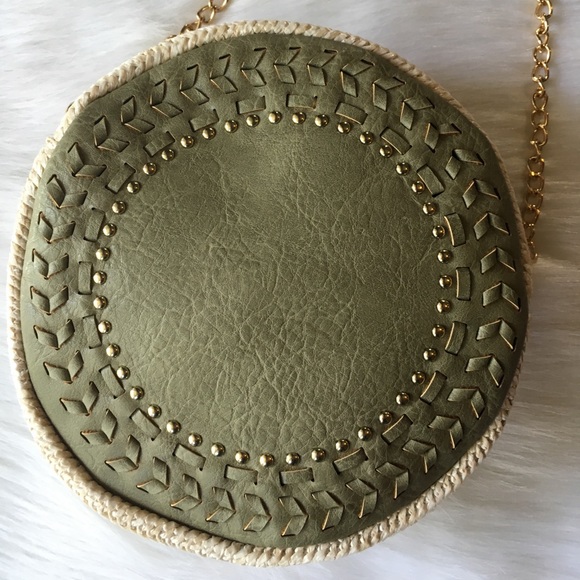 Classy Fashion Handbags - Studded Round Crossbody Embellished Crochet Green